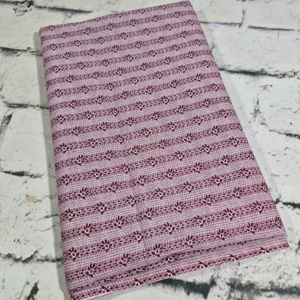 Vintage Cotton Fabric Sanganeri Hand Block Style Print Striped Maroon 44 X 1yrd